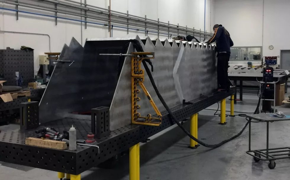 Fabricated staircase in progress on the shop floor